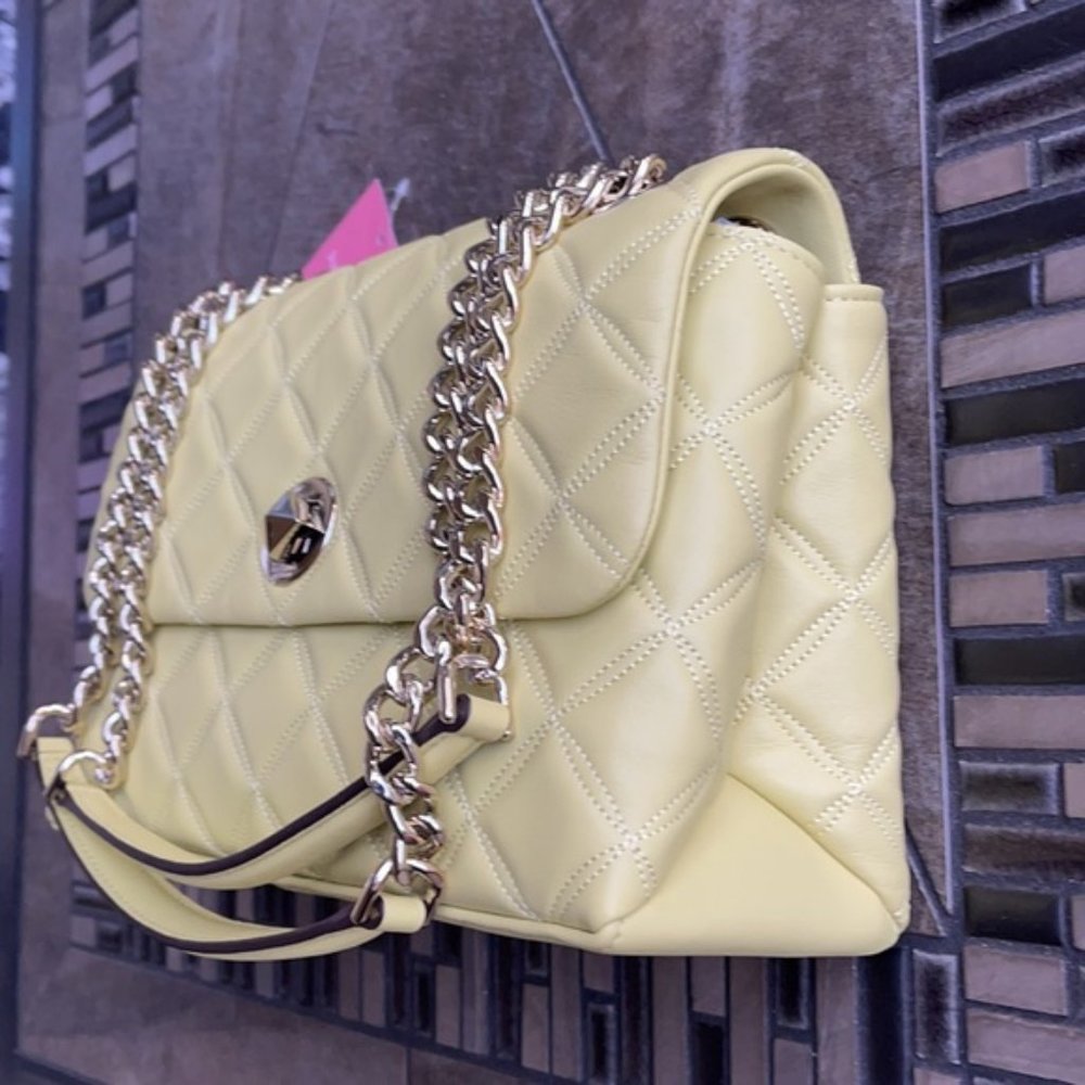 Kate Spade Natalia Smooth Leather Medium Flap Shoulder Bag Frosty Lime - Picture 3 of 16